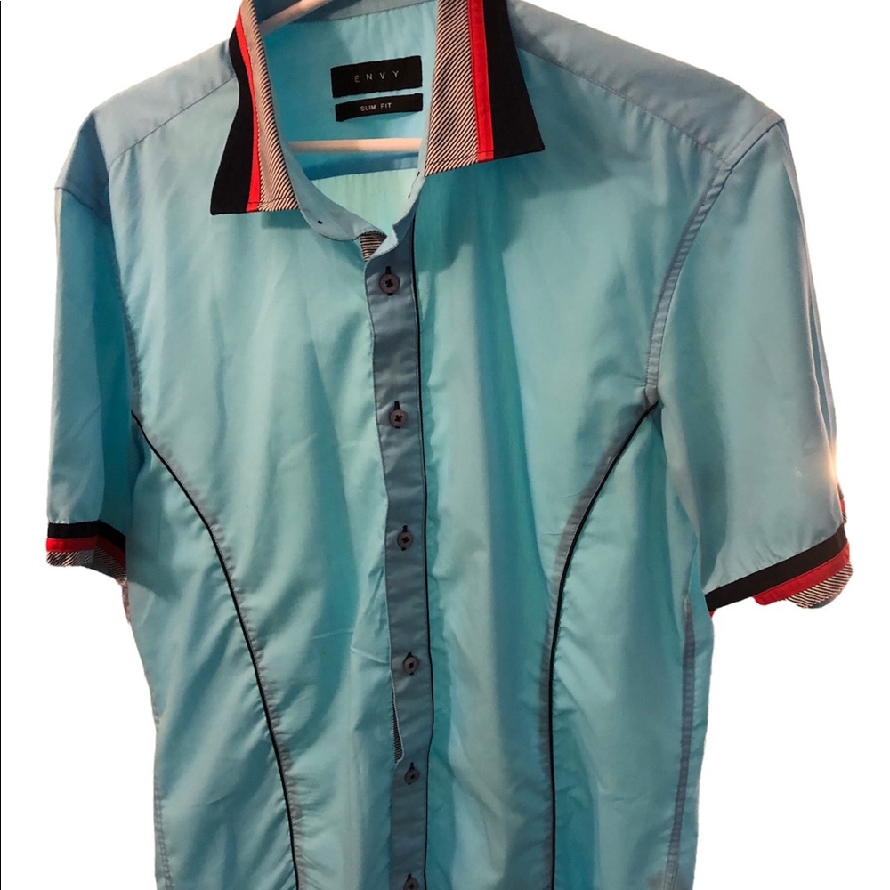 Envy Couture Men’s XL button down Short shirt made in Turkey rare Blue